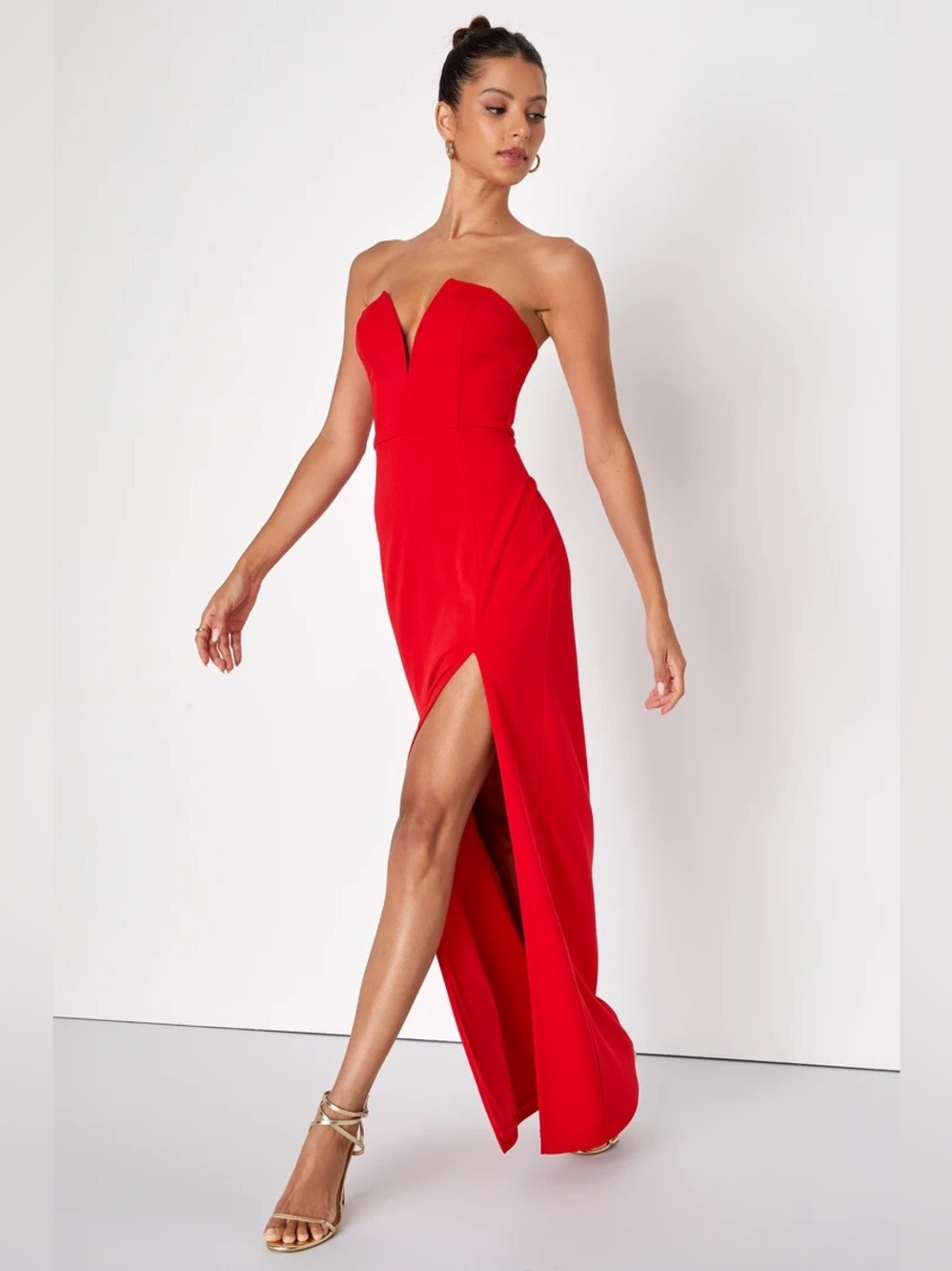 Lulus Dedicated to Glamour Red Strapless Maxi Dress size Large Formal Wedding - Picture 2 of 10